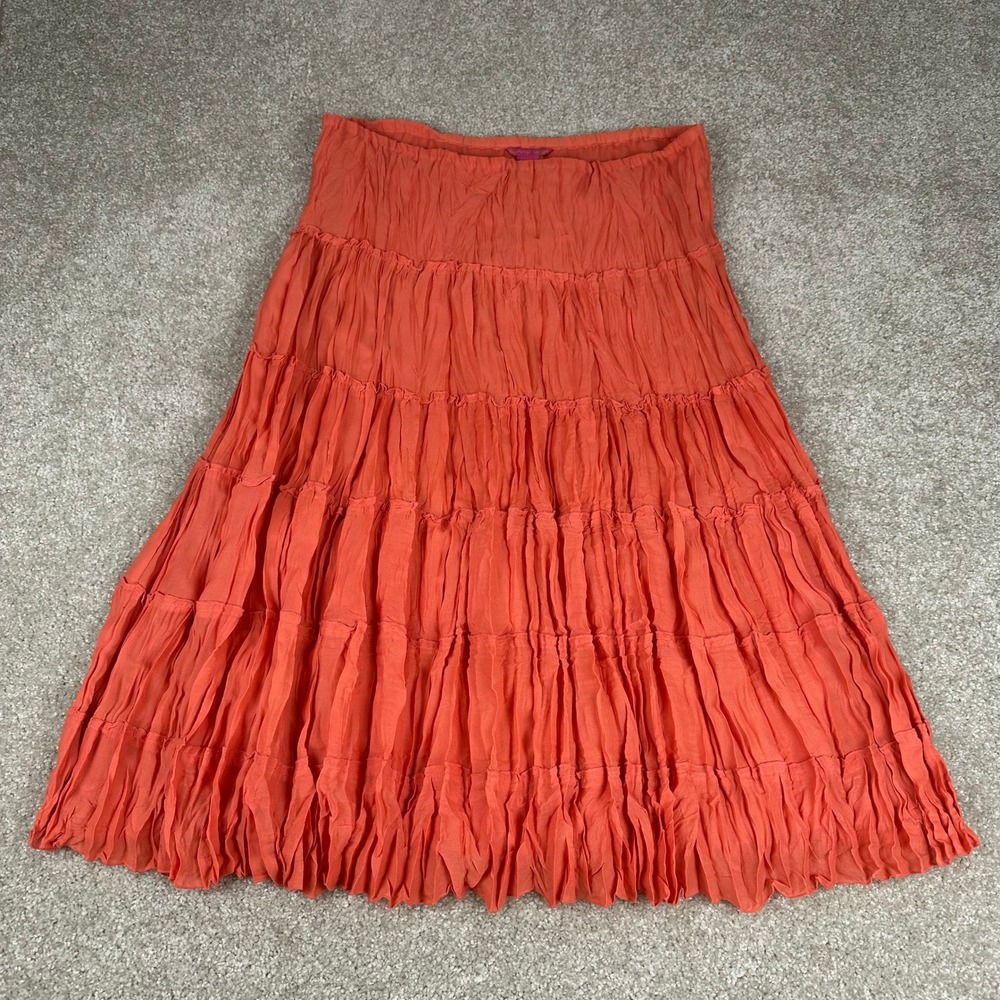 Sunny Leigh Coral Tiered Broomstick Skirt Large Boho Crinkle Peasant Midi Pink